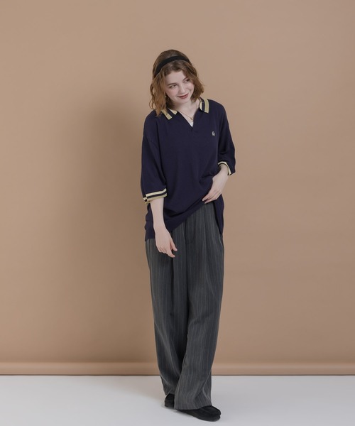 「MUHET」 半袖ニット MEDIUM ネイビー レディース_画像8