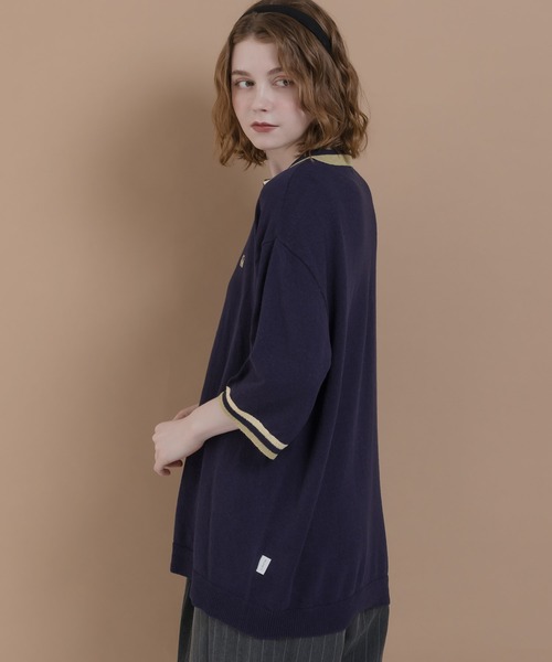 「MUHET」 半袖ニット MEDIUM ネイビー レディース_画像9