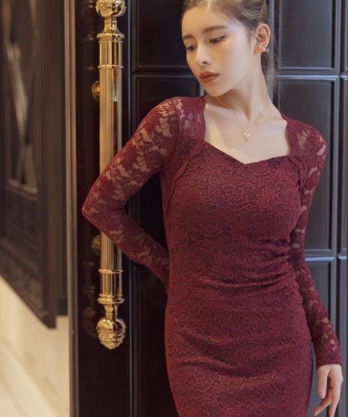 のレースを ドレス 通販 Paypayモール ジャージーレースボレロハートネックドレス Zozotown Paypay