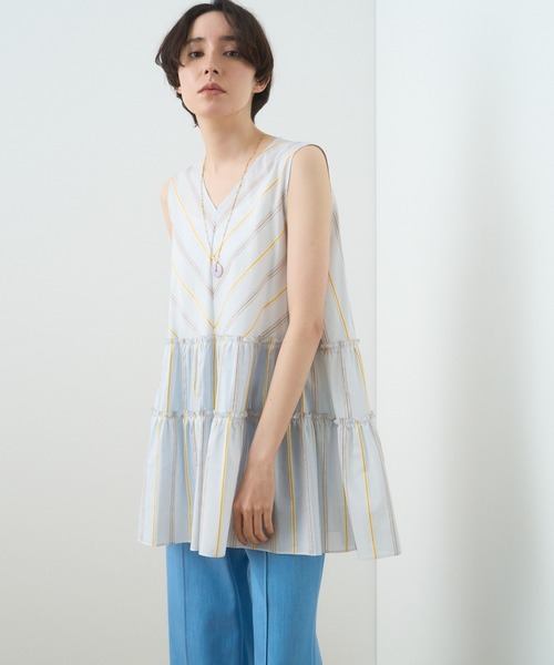 シャツ ブラウス メンシルクストライプティアード　ブラウス 