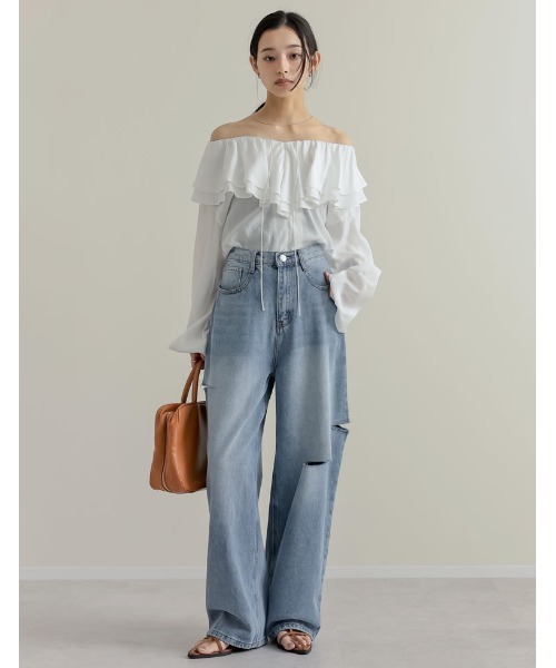 DIESEL ．スリットデニムワイドパンツ　．サイズ：26(M) スリットデニムワイドパンツ[cu420] | レディースファッション