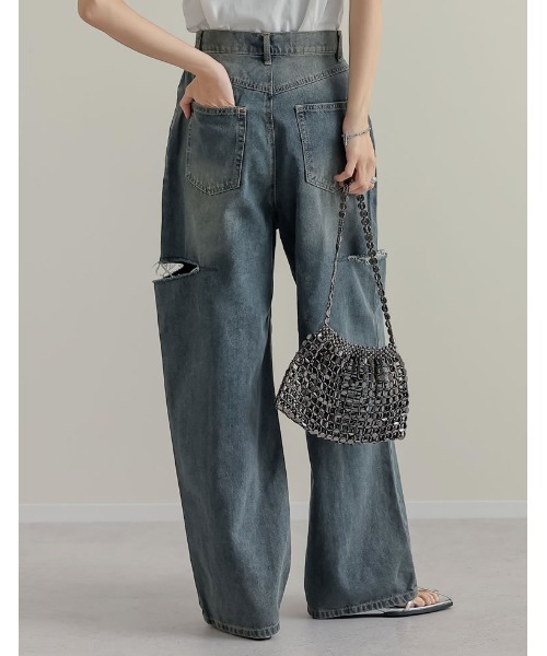 ジーンズ デニム デニムパンツ 「販売枚数3万枚突破」「お気に入り登録数3.7万」「低身長/高身長サイズ有」サイドスリットワイドストレートコットンデニ | Re:EDIT | 23