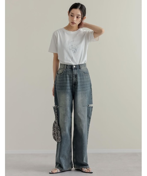 ジーンズ デニム デニムパンツ 「販売枚数3万枚突破」「お気に入り登録数3.7万」「低身長/高身長サイズ有」サイドスリットワイドストレートコットンデニ | Re:EDIT | 22