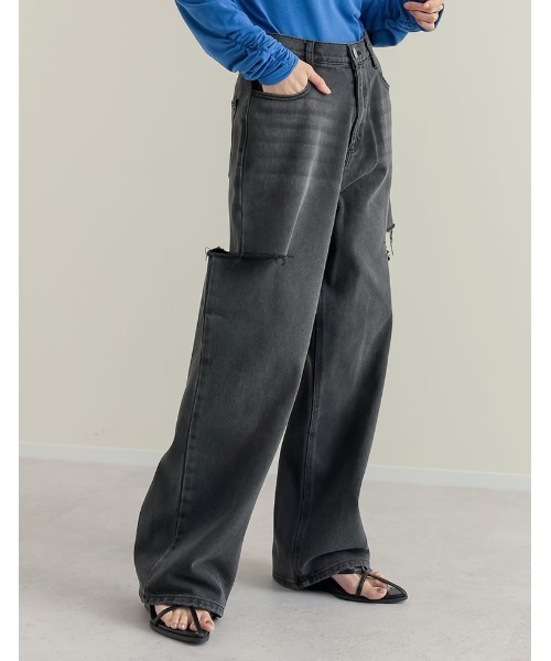 ジーンズ デニム デニムパンツ 「販売枚数3万枚突破」「お気に入り登録数3.7万」「低身長/高身長サイズ有」サイドスリットワイドストレートコットンデニ | Re:EDIT | 14