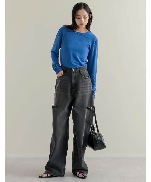 ジーンズ デニム デニムパンツ 「販売枚数3万枚突破」「お気に入り登録数3.7万」「低身長/高身長サイズ有」サイドスリットワイドストレートコットンデニ | Re:EDIT | 13