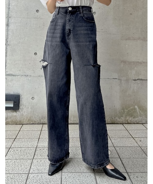 ジーンズ デニム デニムパンツ 「販売枚数3万枚突破」「お気に入り登録数3.7万」「低身長/高身長サイズ有」サイドスリットワイドストレートコットンデニ | Re:EDIT | 15