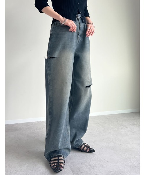 ジーンズ デニム デニムパンツ 「販売枚数3万枚突破」「お気に入り登録数3.7万」「低身長/高身長サイズ有」サイドスリットワイドストレートコットンデニ | Re:EDIT | 29