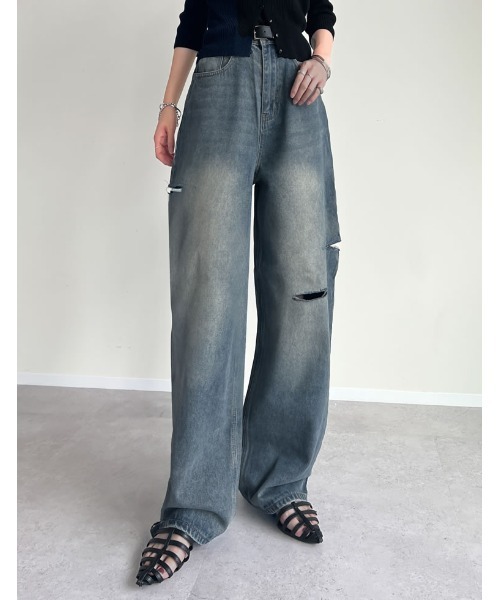 ジーンズ デニム デニムパンツ 「販売枚数3万枚突破」「お気に入り登録数3.7万」「低身長/高身長サイズ有」サイドスリットワイドストレートコットンデニ | Re:EDIT | 30