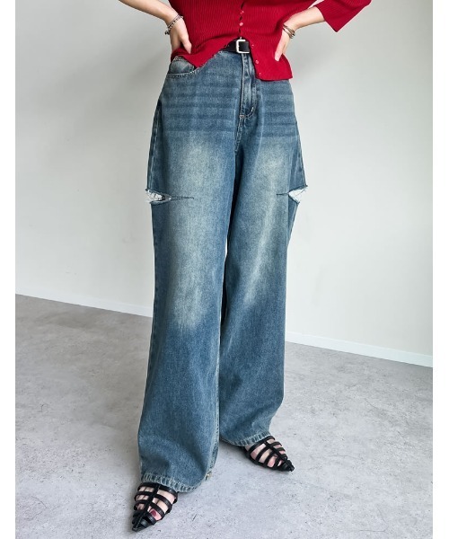 ジーンズ デニム デニムパンツ 「販売枚数3万枚突破」「お気に入り登録数3.7万」「低身長/高身長サイズ有」サイドスリットワイドストレートコットンデニ | Re:EDIT | 27