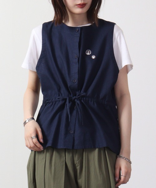ベスト ジレ EMAGO フレーム刺繍綿麻ベスト レディース Emago ベスト ジレ EMAGO フレーム刺繍綿麻ベスト レディース