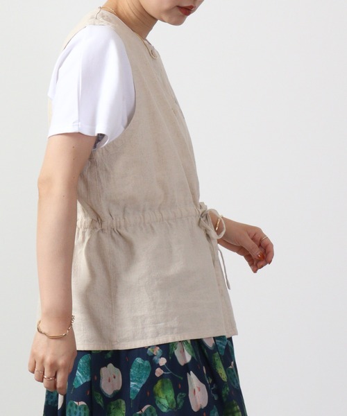 ベスト ジレ EMAGO フレーム刺繍綿麻ベスト レディース Emago ベスト ジレ EMAGO フレーム刺繍綿麻ベスト レディース