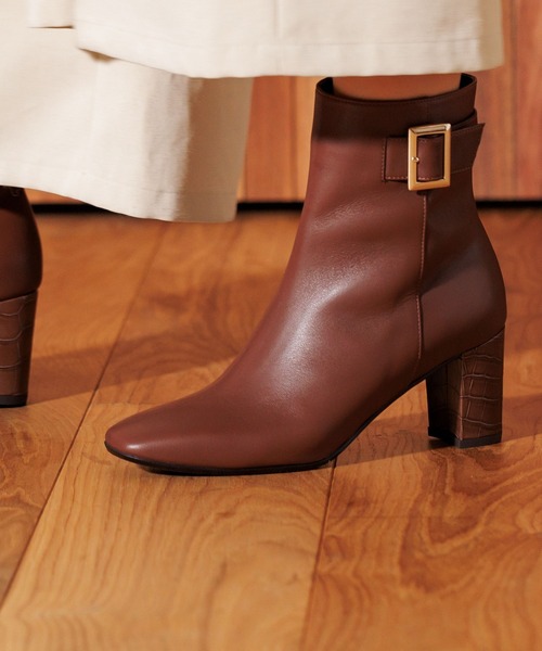 HIMIKO ブーツ 「Made in Japan」「撥水」ベルトバックルヒールブーツ