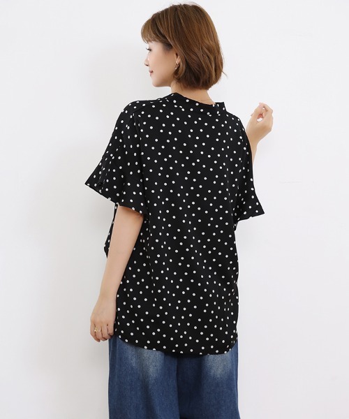 shirocon ドット柄 フリル袖ブラウス ブラウス シャツ フリル袖ドット柄ブラウス レディース : ZOZOTOWN