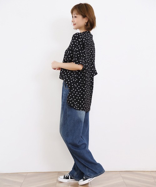 ブラウス シャツ フリル袖ドット柄ブラウス レディース : ZOZOTOWN