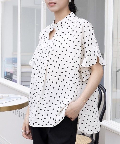 ブラウス シャツ フリル袖ドット柄ブラウス レディース : ZOZOTOWN