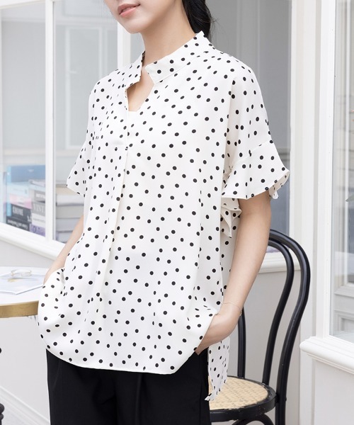 ブラウス シャツ フリル袖ドット柄ブラウス レディース : ZOZOTOWN