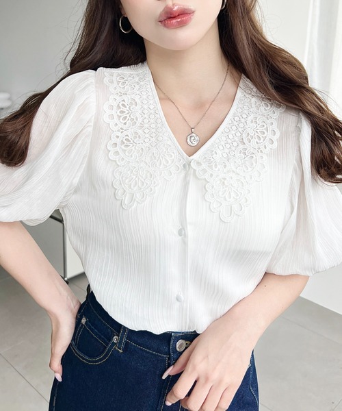 シャツ+ブラウス(半袖+袖なし) melt the lady    open corset blouse moment+ ブラウス シャツ シフォンジョーゼットフロントタックバイ