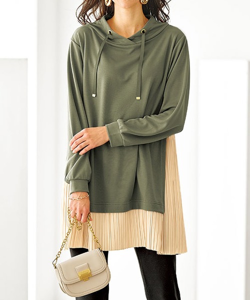 BELLUNA PLUS（ベルーナプラス） チュニック 裾プリーツ切替ワイド