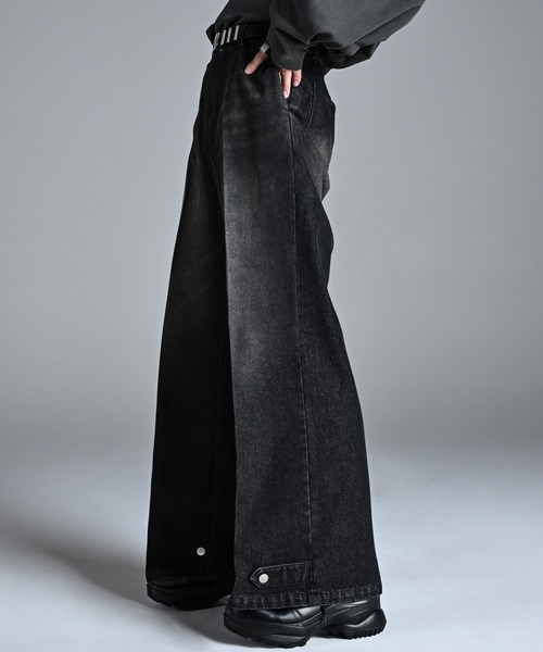 メンズ　ワックス加工　フレアパンツ　ワイドパンツ　フレアデニム ADRER パンツ extra quality wide flare pants/エクストラ