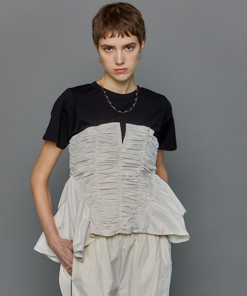 Taffeta Peplum T-shirt/タフタペプラムTシャツ MAISON SPECIAL（メゾンスペシャル） tシャツ 半袖 Taffeta Peplum T