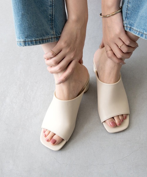 menue（メヌエ） サンダル スクエアトゥ ラウンドヒール ミュール