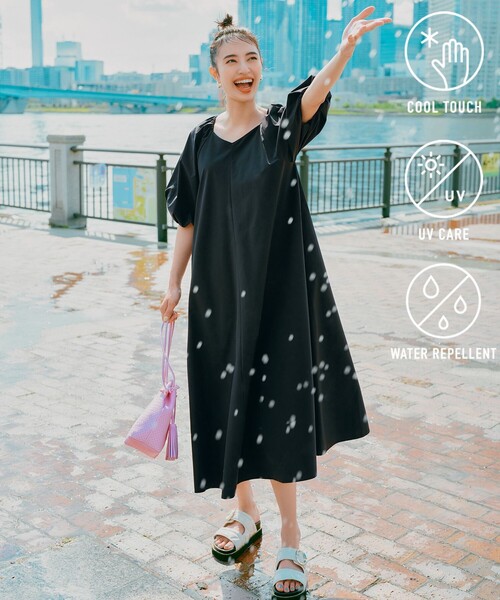 【接触冷感/UVケア/撥水】FINE MOVE 2WAYワンピース 黒Lサイズ UNFILO ワンピース 「接触冷感/UVケア/撥水」FINE MOVE 2WAY