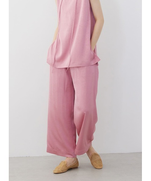 パンツ スラックス サテンギャザーリラックスパンツ レディース  