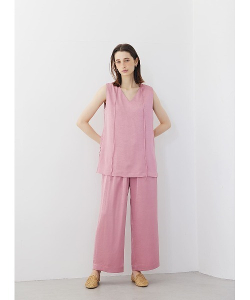 パンツ スラックス サテンギャザーリラックスパンツ レディース  