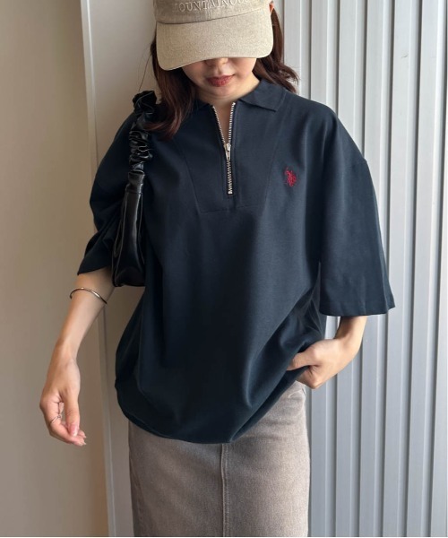 tシャツ 「U.S.POLO ASSN.」 ワンポイント刺繍ジップアップポロ レディース