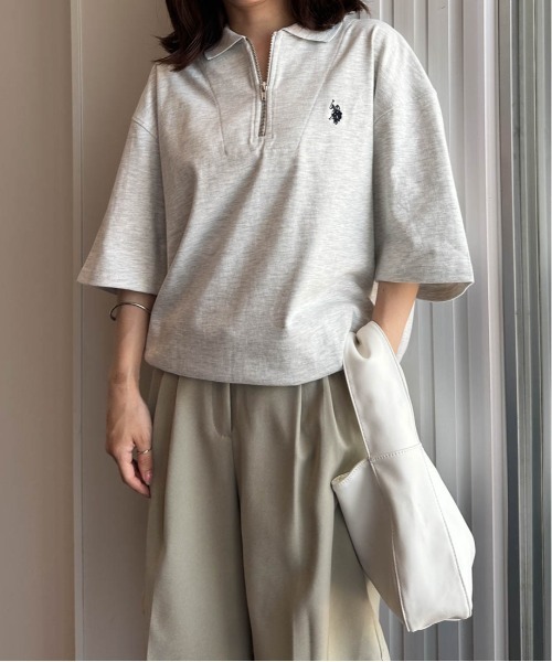 tシャツ 「U.S.POLO ASSN.」 ワンポイント刺繍ジップアップポロ レディース