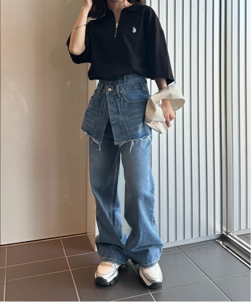 tシャツ 「U.S.POLO ASSN.」 ワンポイント刺繍ジップアップポロ レディース