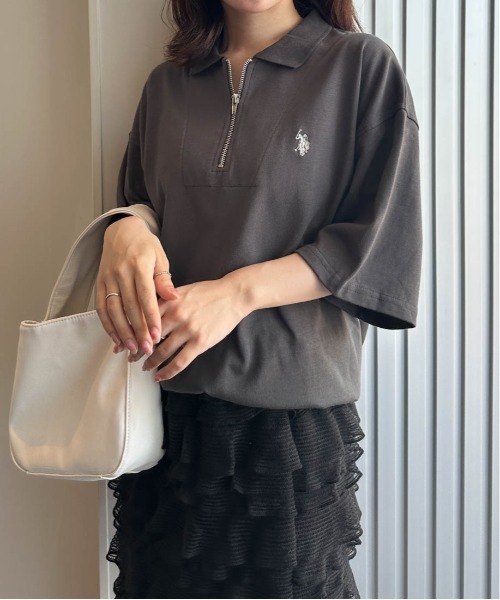 tシャツ 「U.S.POLO ASSN.」 ワンポイント刺繍ジップアップポロ レディース