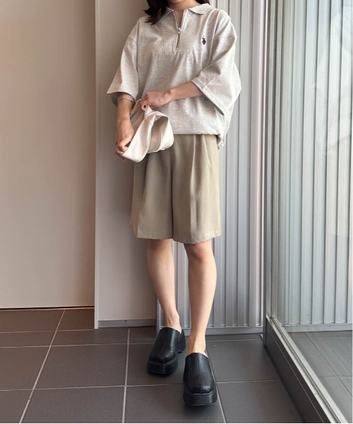 tシャツ 「U.S.POLO ASSN.」 ワンポイント刺繍ジップアップポロ レディース