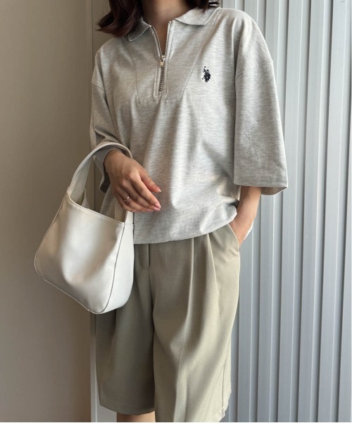 tシャツ 「U.S.POLO ASSN.」 ワンポイント刺繍ジップアップポロ レディース