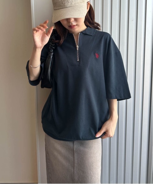 tシャツ 「U.S.POLO ASSN.」 ワンポイント刺繍ジップアップポロ レディース