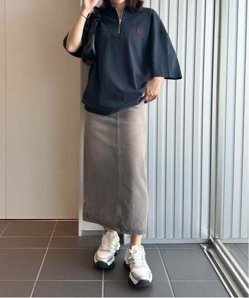 tシャツ 「U.S.POLO ASSN.」 ワンポイント刺繍ジップアップポロ レディース