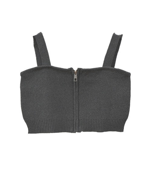 キャミソール ZIP付ニットビスチェ／ zip knit bustier ノースリーブ キャミソール クロップド ミニ丈 レイヤード 重ね着 シンプル セール】ZIP付ニットビスチェ／ zip knit bustier ノースリーブ
