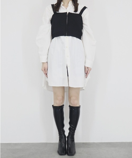 キャミソール ZIP付ニットビスチェ／ zip knit bustier ノースリーブ キャミソール クロップド ミニ丈 レイヤード 重ね着 シンプル Reurie' キャミソール ZIP付ニットビスチェ／ zip knit bustier