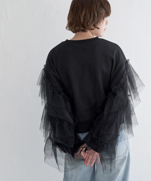 notch. トレーナー スウェット 裏毛xチュール袖フリルプルオーバー