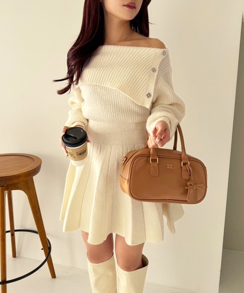 【NICE CLAUP】プリーツニットminiワンピース アイボリー S one after another NICE CLAUP ワンピース 「Nono企画