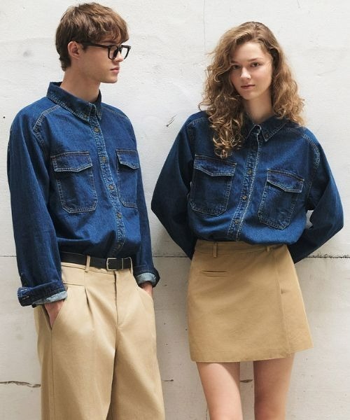 ブラウス シャツ DENIM TWO POCKET SHIRT レディース メンズ