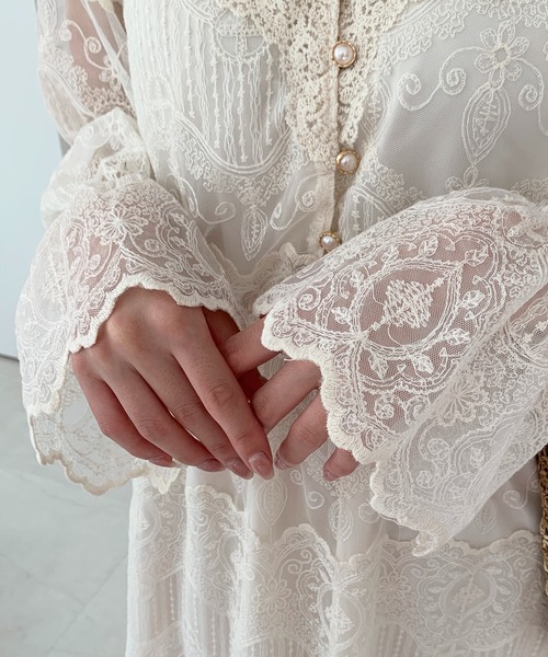 大きいサイズ44✨美品✨23区 パールボタン　レースフレアロングワンピース上品 Mejoul ワンピース 総レースパールボタンワンピース : ZOZOTOWN Yahoo