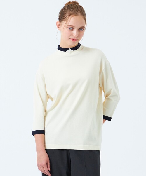 tシャツ Cleric Collar Knit ワイドフィット(七分袖) レディース