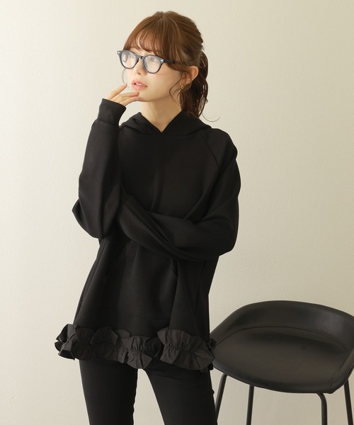 トレーナー スウェット a line frill hoodie /Aライン フード付き 裾 