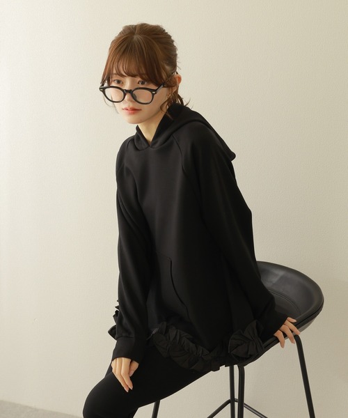 トレーナー スウェット a line frill hoodie /Aライン フード付き 裾 