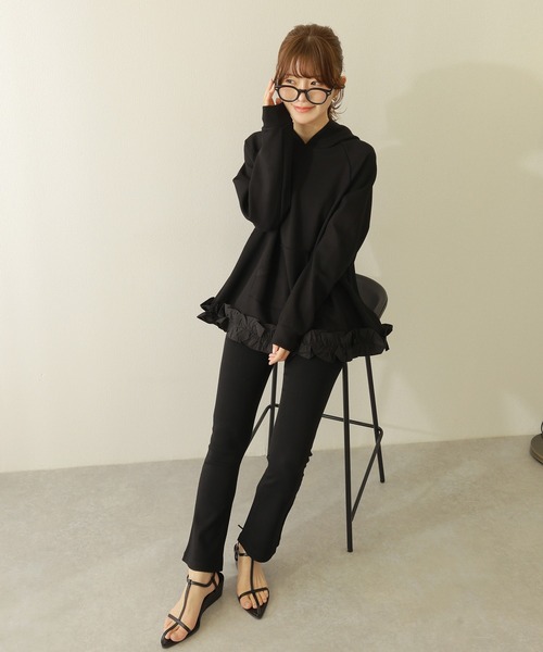 トレーナー スウェット a line frill hoodie /Aライン フード付き 裾 
