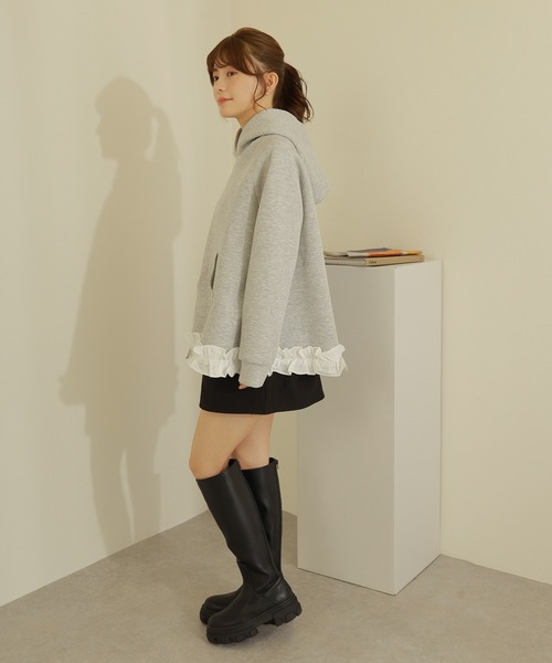 トレーナー スウェット a line frill hoodie /Aライン フード付き 裾 