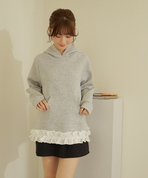 トレーナー スウェット a line frill hoodie /Aライン フード付き 裾