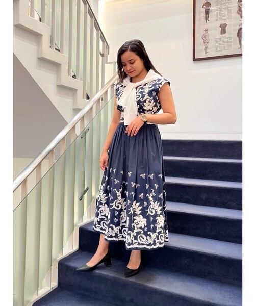 BROOKS BROTHERS ワンピース コットンボイル ボタニカルエンブロイ