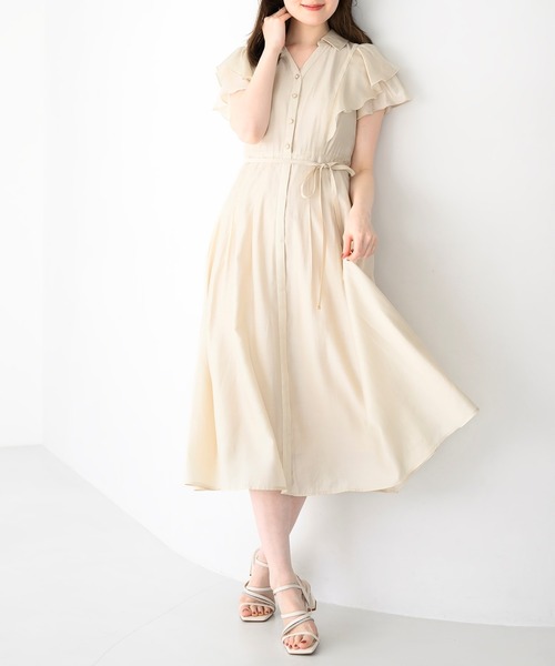 【美品】 N°21 コットン シャツワンピース フリル リボン ベージュ 36 Indian Factory】コットンポプリン タックディテール シャツ